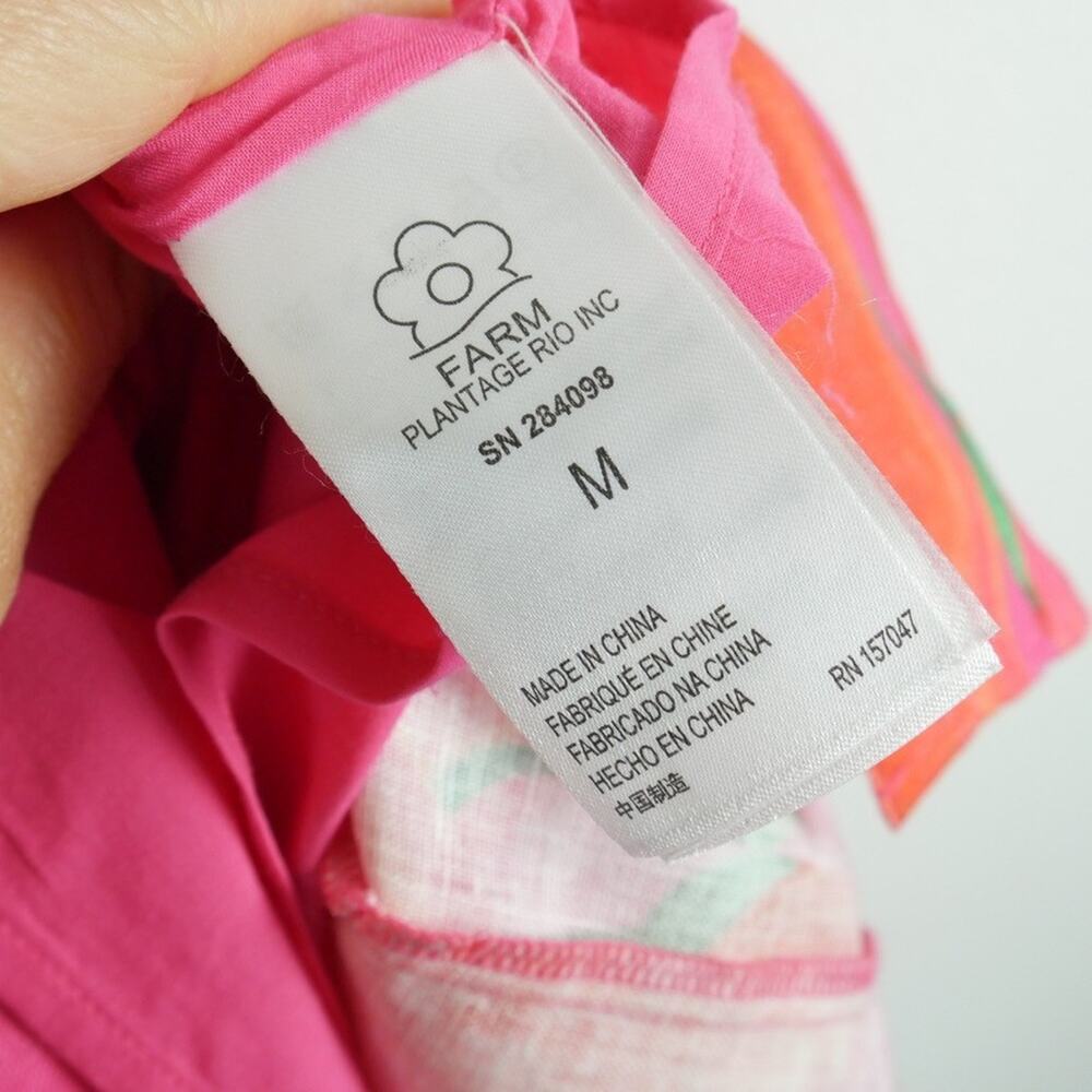 Farm Rio Mini Dress 100% Linen Pink Pepper Novelty Print Resort Vacation Summer - Picture 7 of 11